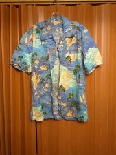 VTG Ocean Pacific Hawaiian All Over Print Camp Shirt Boats Island Surf 70s L