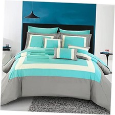CS1467-AN Duke 10 Piece Complete Color Block Bed Queen Turquoise