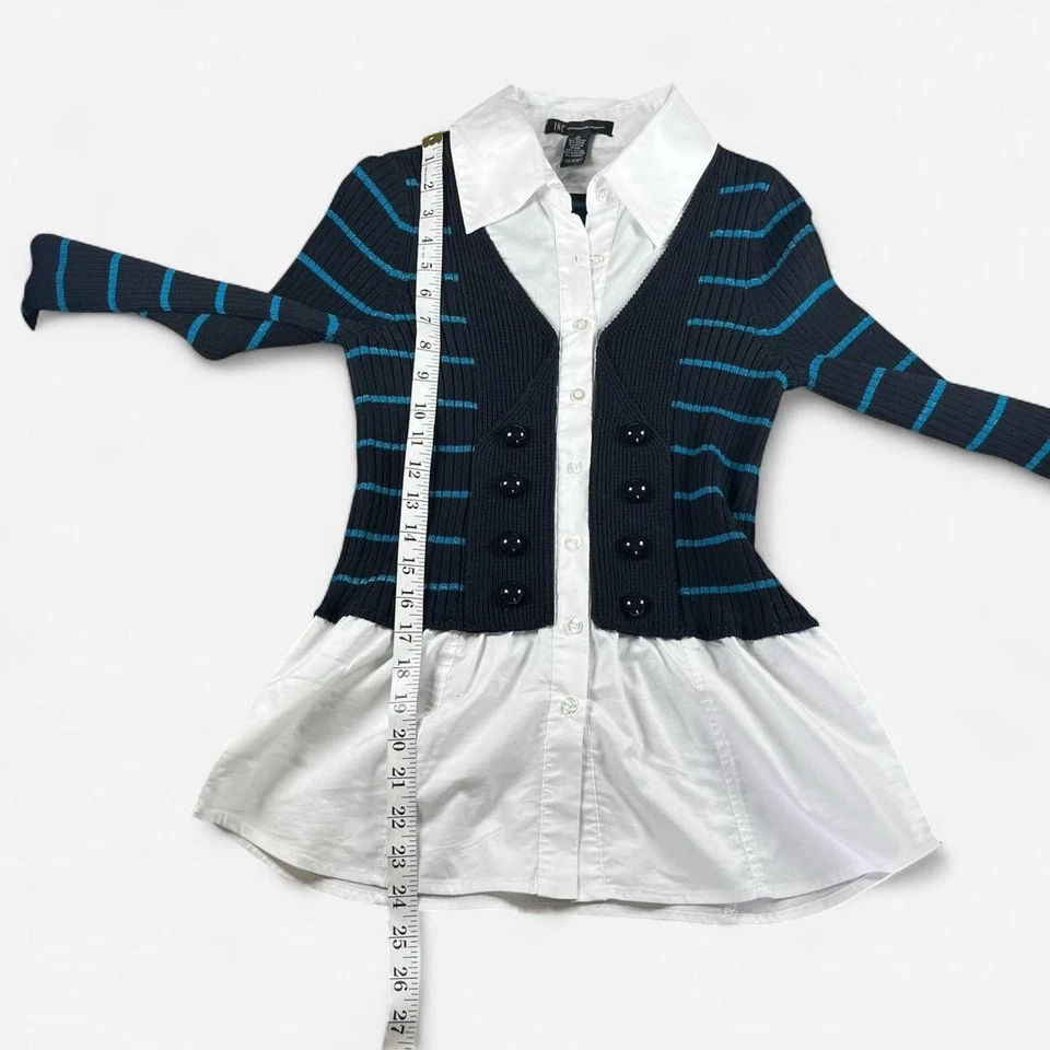 Y2K Gothic Striped Fitted Knit Button Up Henley Sweater Long Sleeve Emo Grunge - Image 4 of 4