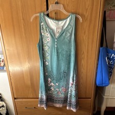 Womens L Green Floral Polyester Knit Button V...