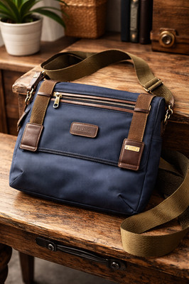 TUMI Alpha Bravo Beale 22371BTH Blue Mini Messenger Crossbody Bag Leather Trim