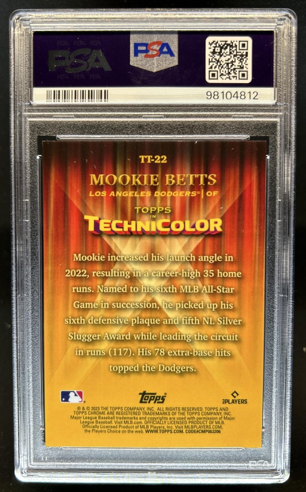 2023 Topps Chrome Mookie Betts in Technicolor Gold Refractor #/50 Dodgers PSA 9 view 2