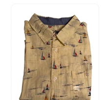 Tricots by Rafael XXL LINEN COTTON BUTTON UP SHORT SLEEVES YELLOW SAIL BOATS NWT