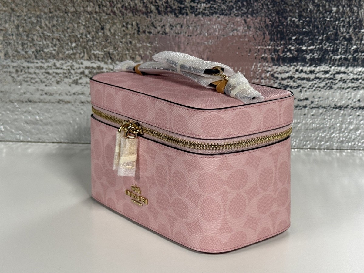 Coach Cosmetic Case Bag In Signature Canvas Powder Pink Authentic
