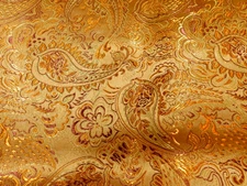 Golden Paisley Fabric Satiny Embossed Gorgeous! 74 X 56 Inch