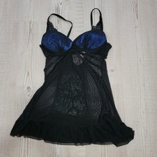 Rampage Black And Blue Lace Leopard Print Babydoll Lingerie