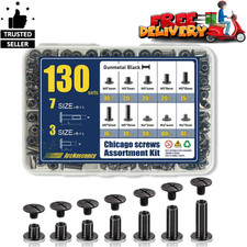 130 Sets Black Chicago Screws Kit M4 M5 Binding Rivets for Leather Belt Book DIY