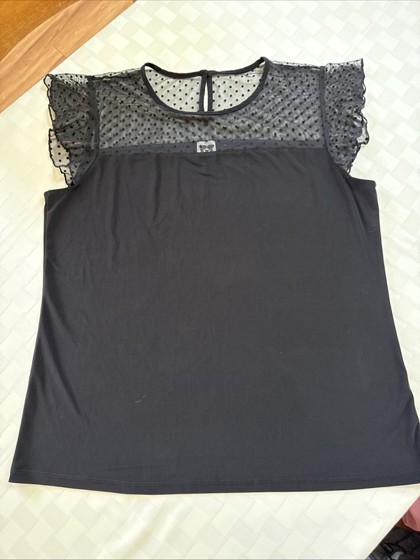 Anne Klein Black Women’s Top Lace Trim Size L Ruffle Sleeve