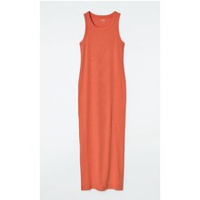COS Women's Ribbed Tank Dress Sleeveless Knit Bodycon Midi Orange Small