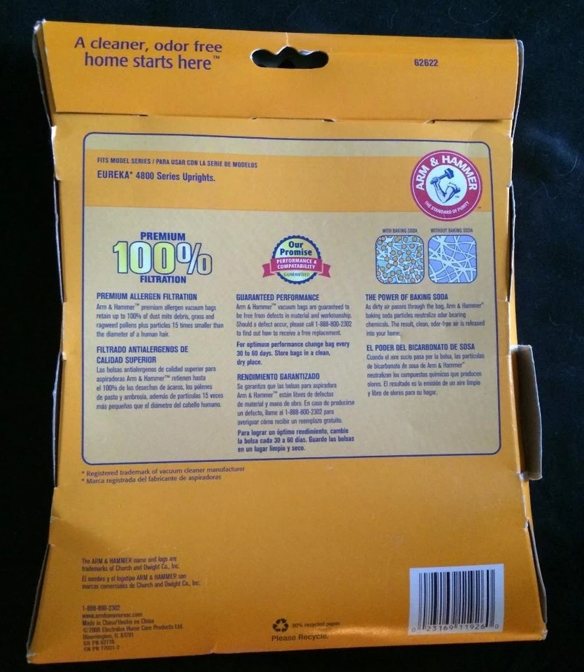 Arm Hammer Eureka Vacuum Cleaner Bags 2 in Pkg 4800 Series Upright Odor NEW - Image 2 of 2