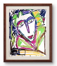 Aleph Original Art Cubist 14x11 Abstract Expressionist Painting Gallery Paper