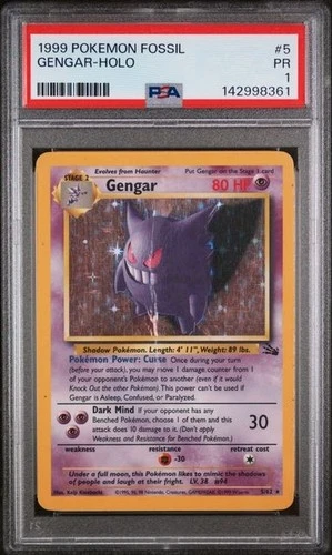 PSA 1 PR 1999 Fossil Gengar Holo 5/62 Holo Foil WOTC Pokemon Unlimited