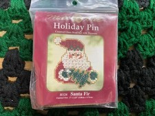 Mill Hill Cross Stitch Glass Bead Holiday Pin Santa Fir H124