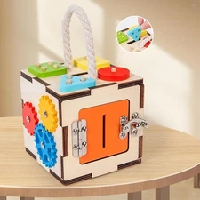 Wooden Activity Cube Activity Center Educational Multifunctional Portable for