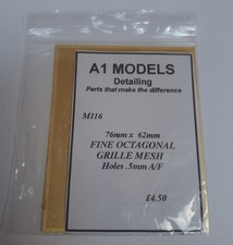 A1Models M116 Brass Grille Mesh. 76mmx62mm Sheet  .5mm Octagonal Holes. 