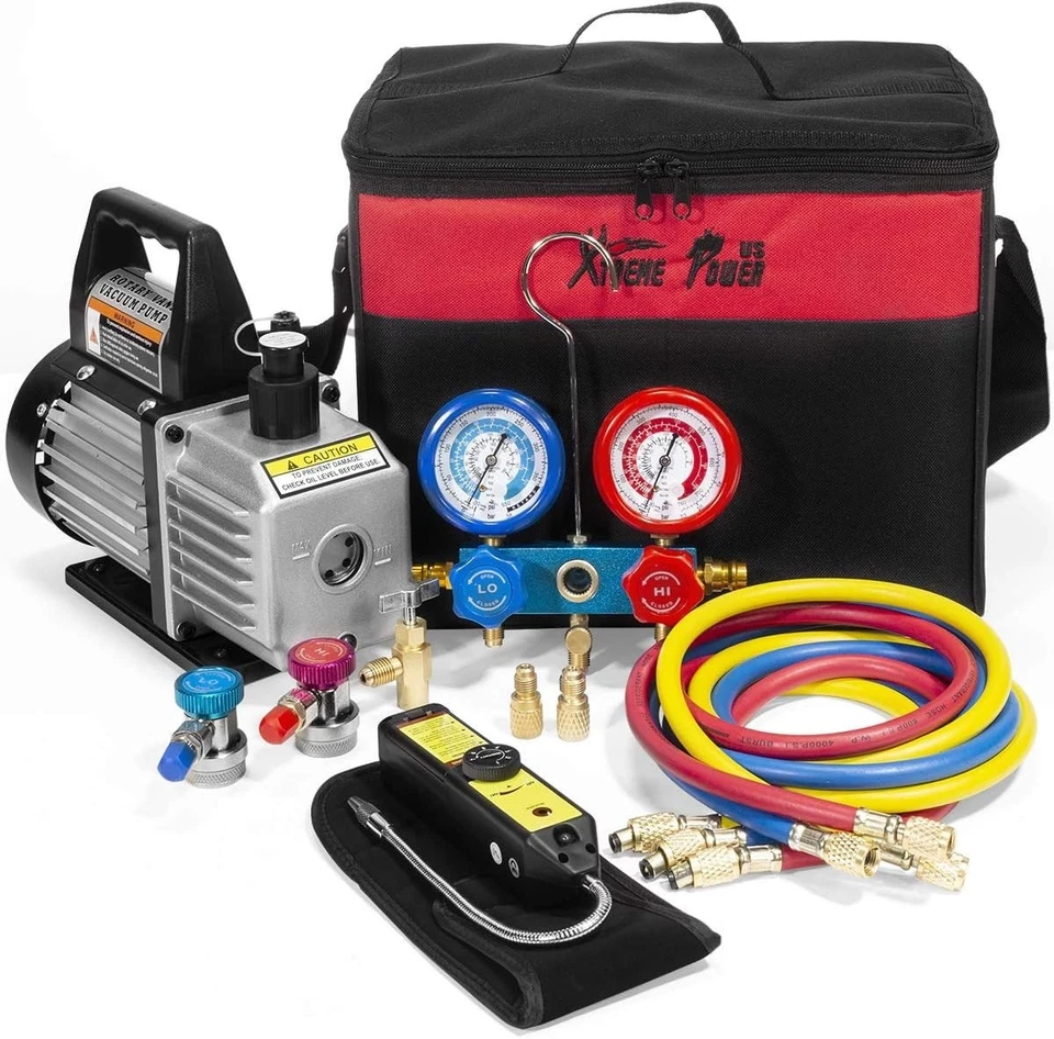 Kit de bomba de vacío HVAC 4CFM R134a calibre detector de fugas conjunto con bolsa de transporte Foto 3 de 4