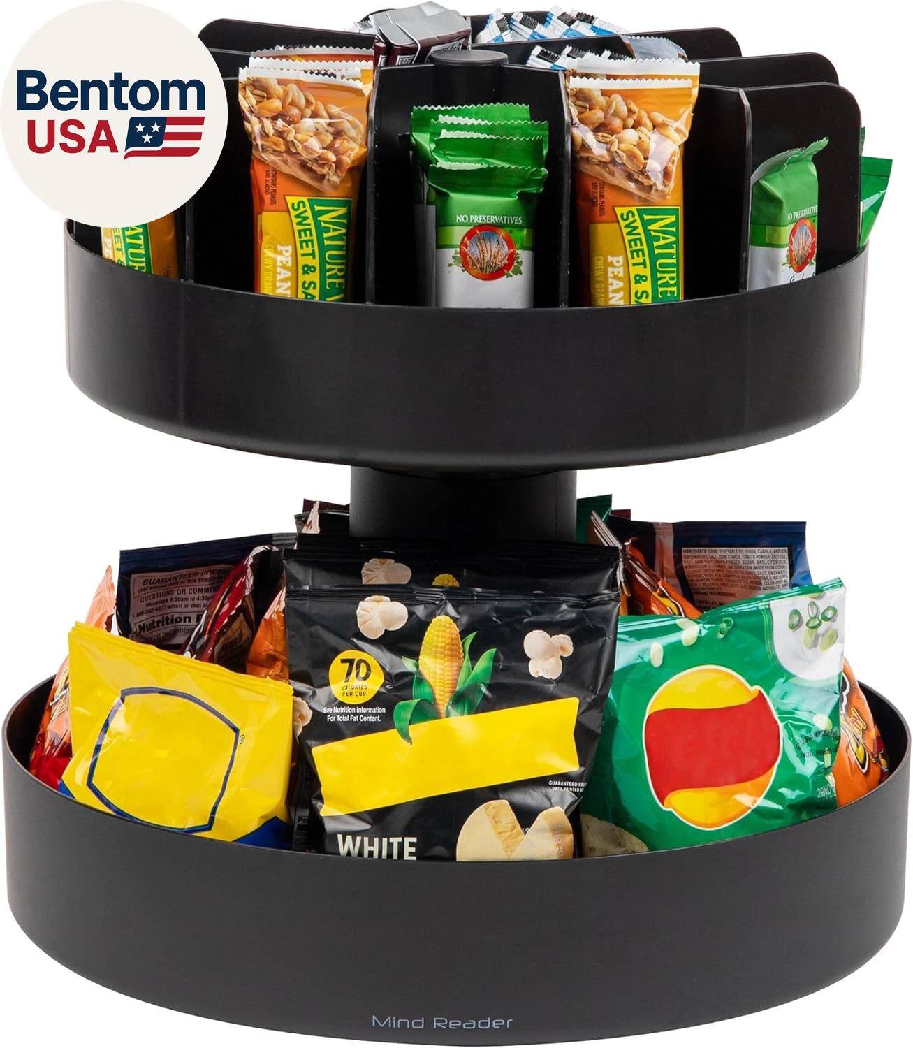 2-Tier Snack Carousel, Countertop Organizer, Snack Tray, Breakroom, Kitchen, 14.