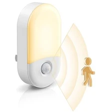 LED Motion Sensor Night Light 2-Pack 3000K Warm White Adjustable Brightness 