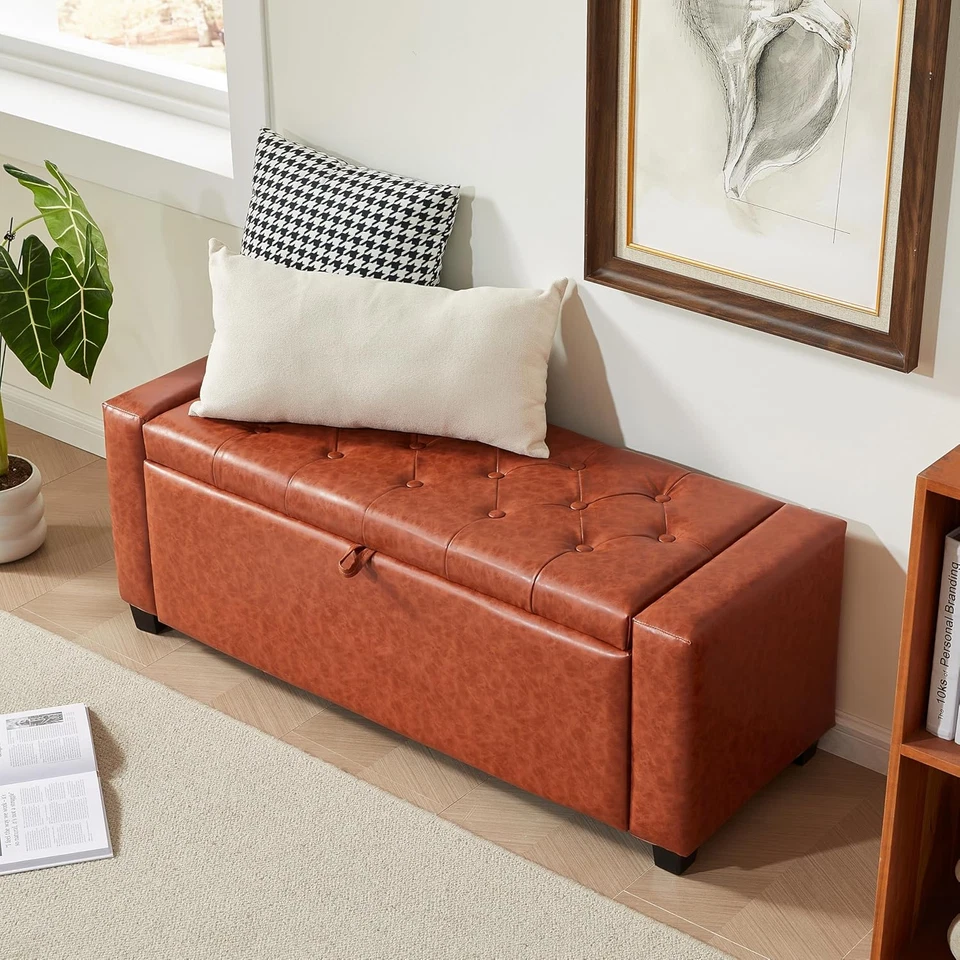 Storage Ottoman Bench for Bedroom End of Bed, Upholstered Tufted Bench Foot Rest - Image 4 of 4