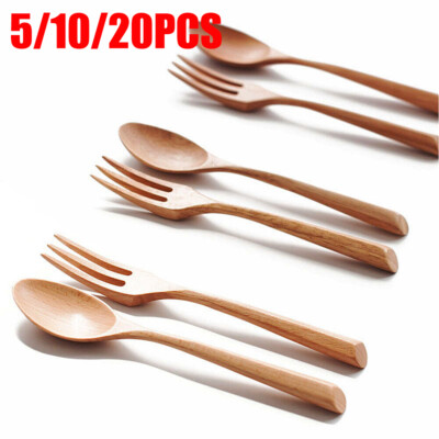 Wooden Fork Spoon Tableware Cutlery Travel Dinnerware Dining Kitchen Home Tool**