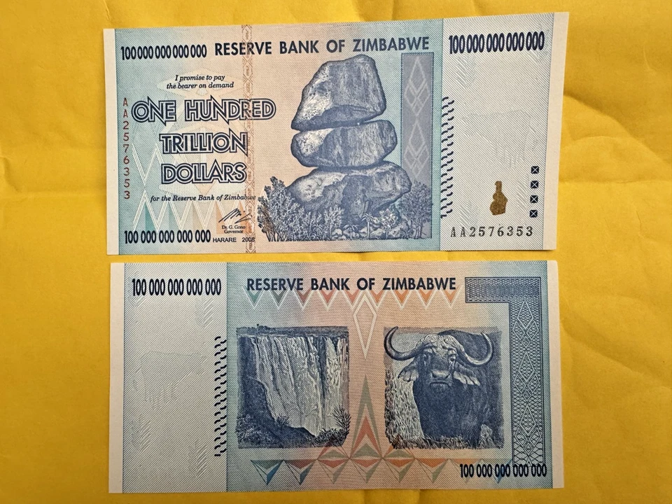 🔥 AUTHENTIC ZIMBABWE 100 TRILLION DOLLAR 🔥 AA/2008 P-91 🔥 UNCIRCULATED - Image 3 of 4
