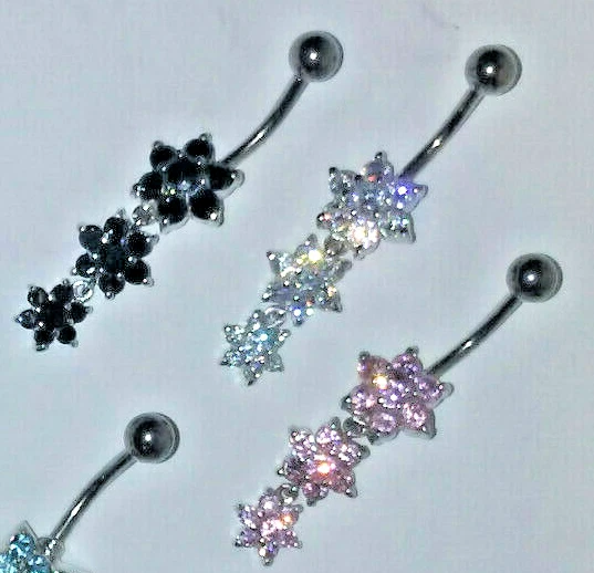 кольцо для живота пупка тела 925 пробы белый розовый черный swarovski камни новый - Изображение 3 из 4