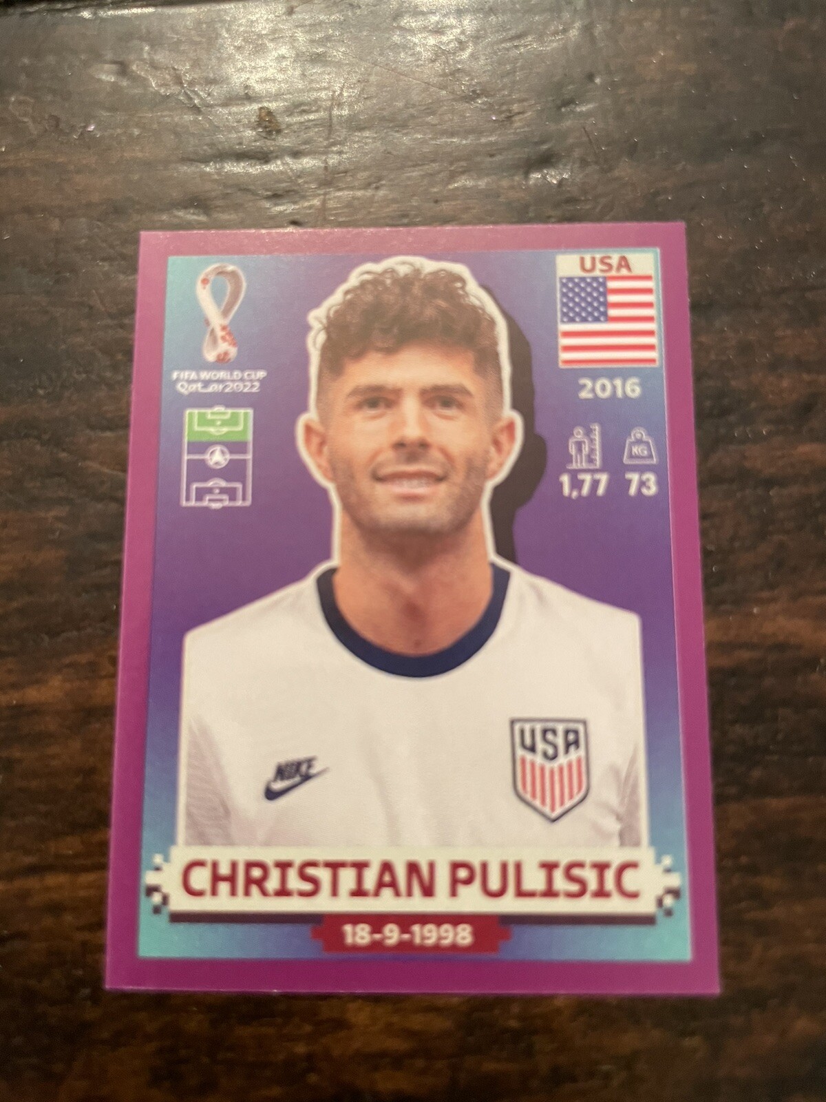2022 PANINI WORLD CUP STICKER CHRISTIAN PULISIC SPECIAL RARE PURPLE PARALLEL