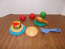 Vtg FISHER PRICE Fun With Food Lot- Expanding Hamburger Chomping Chicken Leg  