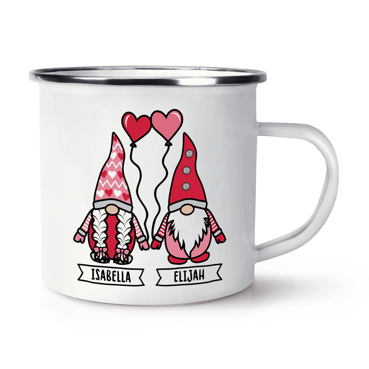 Personalised Gonk Gnome His & Hers Valentines Enamel Mug Cup Girlfriend Wife