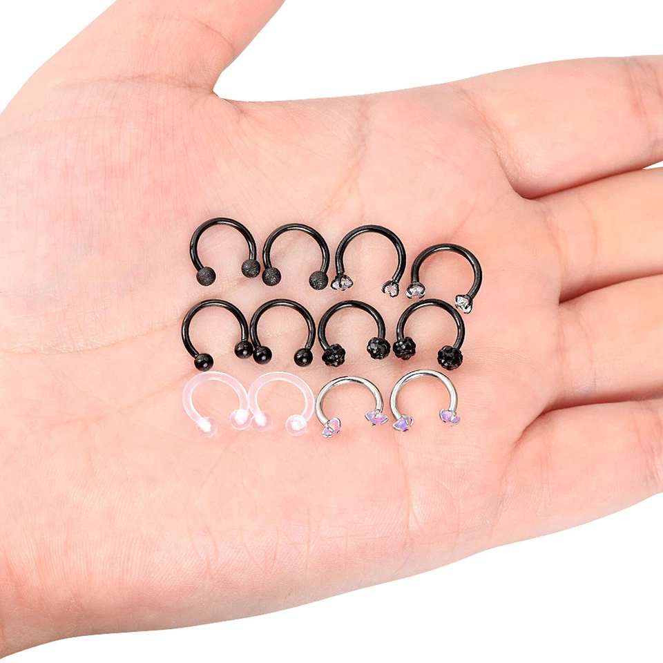 Anillo de nariz de acero inoxidable 6-18 piezas 16G anillo de herradura piercing corporal joyería espiral Foto 4 de 4