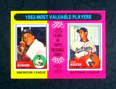 1975 TOPPS #201 Sandy Koufax Dodgers Elston Howard Yankees 1963 MVPs CENTERED EX