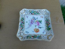 Antique Carl Thieme Dresden Reticulated Square Bowl Dish 1890 Hand Painted 10"