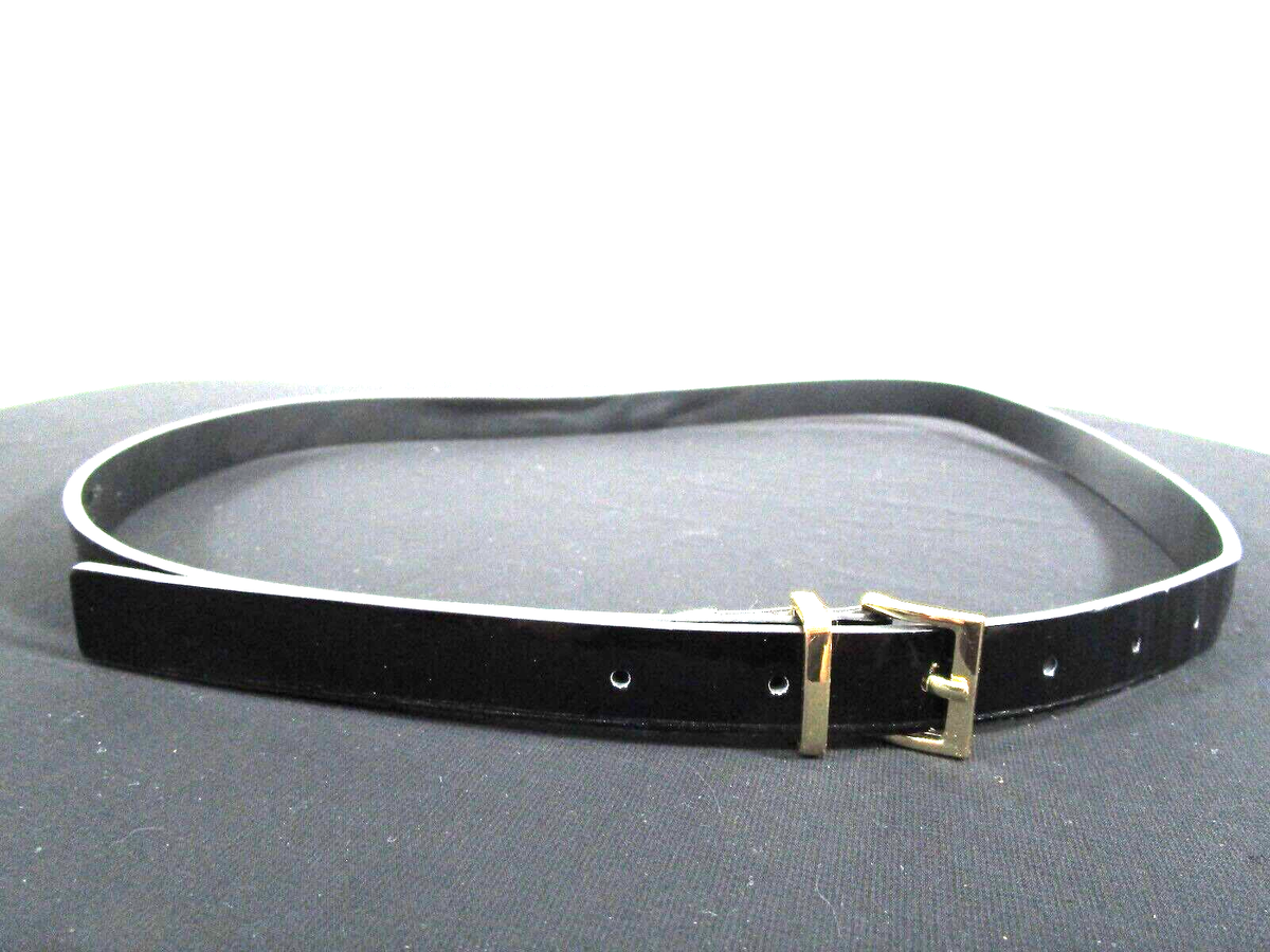 Target Black Faux Patent Leather Gold Buckle Skinny Belt Women Sz L, 34