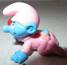 1984 Smurf Figurine Smurfs Baby Rattle Pink Outfit Kid Toy Vintage Schleigh Peyo