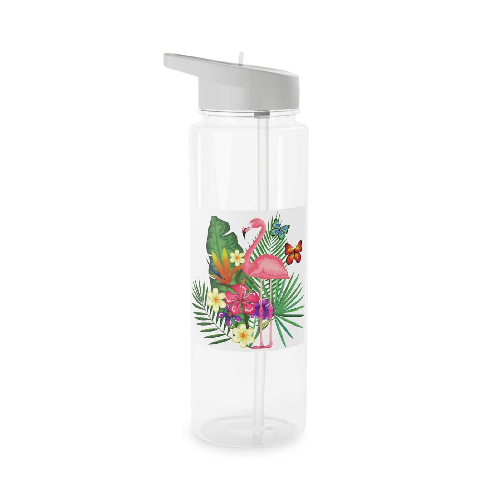 Flamingo Tropical 2 sizes with lid and straw Tritan Water Bo