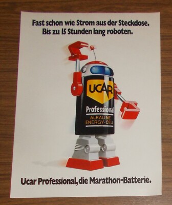 Seltene Werbung UCAR Professional Batterien Roboter 1983