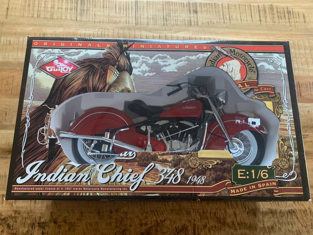 Moto Indian 348 - Guiloy Métal 1/6 - Rouge - Occasion - Fabriquée En Espagne