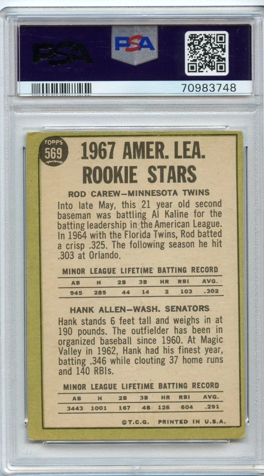 1967 Topps Rookie Stars Rod Carew Minnesota Twins #569 HI 🚀😳💥PSA Graded 1.5 - Image 2 of 2