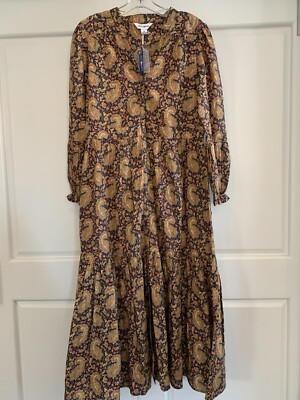 APRIL CORNELL NWT Golden Paisley Tiered Maxi Dress Size XS