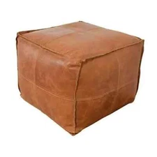 , Moroccan Square Leather Pouf Handmade - Comfortable Ottoman & Footrest,
