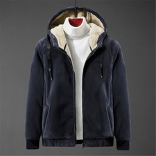 Winter Men Thick Coat Warm Fleece Hoodie Zip Up Jacket Lined Sherpa Outerwear