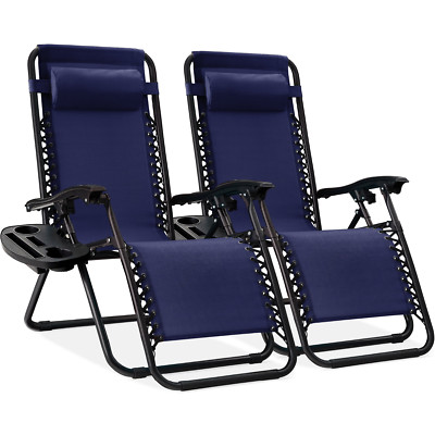 Set of 2 Gray Zero Gravity Lounge Chairs with Cup Holders for Outdoor Relaxation