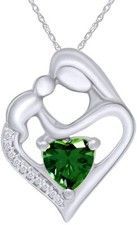 Birthstone Diamond Accent Mother Child Heart Pendant 14k Gold Plated Sterling