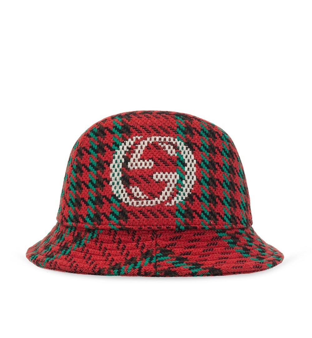 Gucci Multi-color Hounds-tooth Wool Interlocking G Fedora Bucket