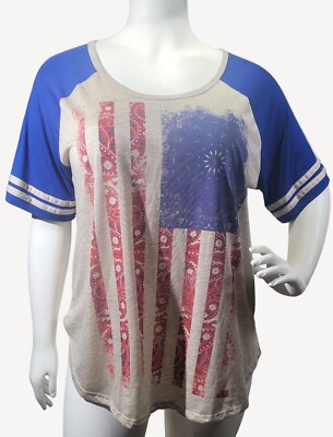LA Threads Womens Plus Beige Patriotic Flag Graphic Baseball Tee 2X