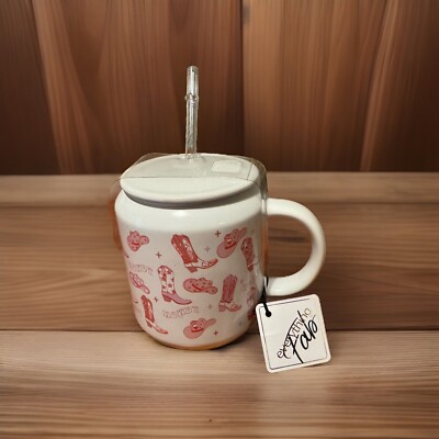 NEW Everything Fab Cowgirl Boots Hat HOWDY Sipper Mug With Lid & Straw