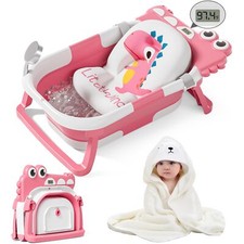 MoreFeel Collapsible Baby Bathtub for Newborn with Thermometer  1 Hooded Tow...