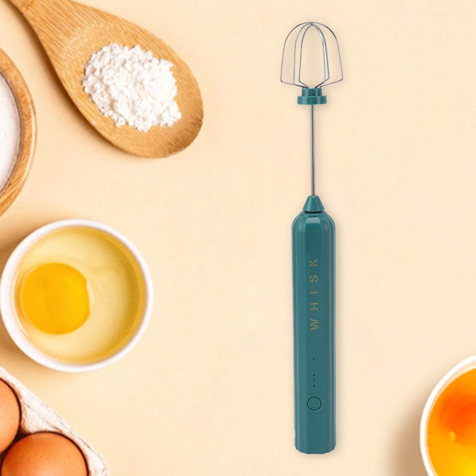 (Green)Electric Cordless Whisk Electric Mixer Low Noise Shock Absorbing