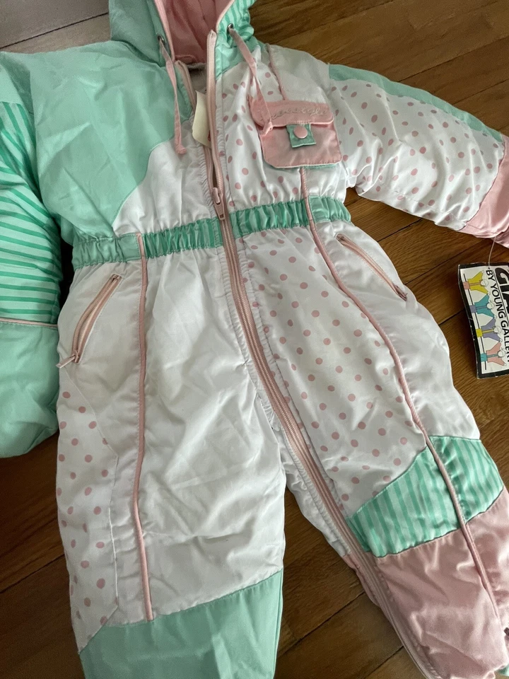 Vintage Giacca Young Gallery Snowsuit Sz 18m Hooded NWT Pink Green 80s/90s - Image 4 of 4