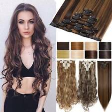 US 8 Pieces Clip In Hair Extensions Full Head Natural As Human Real Long Wavy GH